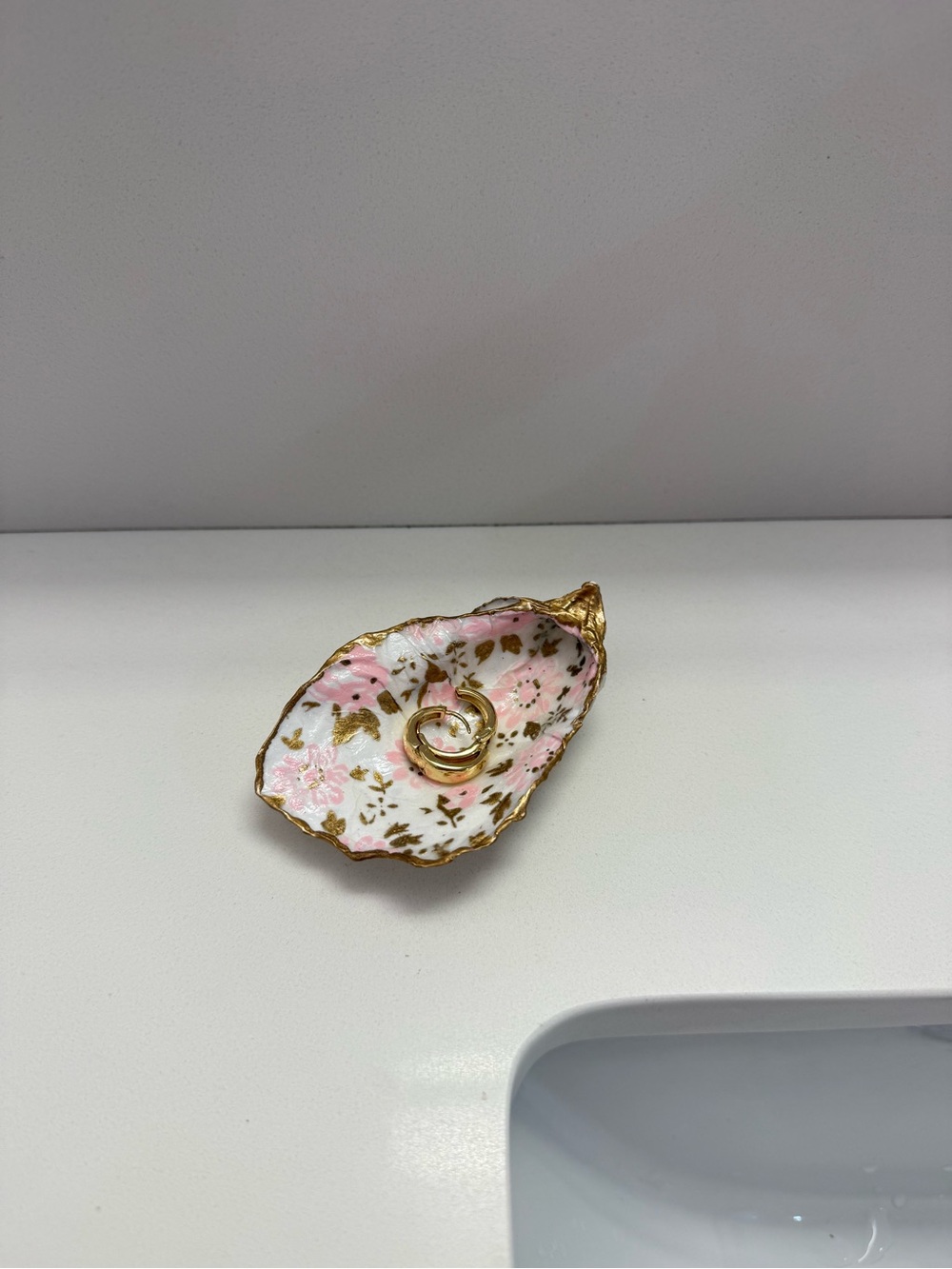 Handmade Oyster Jewelry Dish with Gold Leaf Dipped Edge